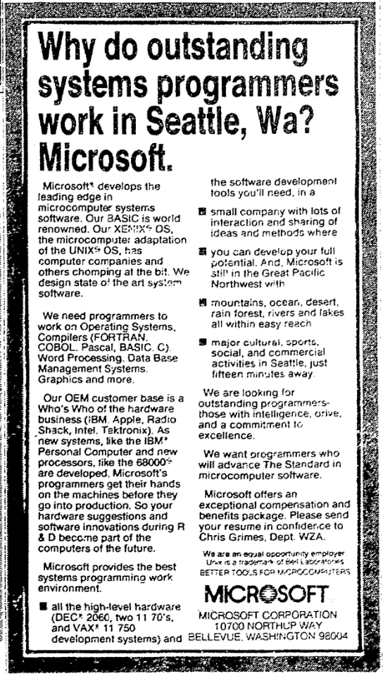 1983 Microsoft Recruiting Ad