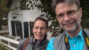 Marieke and Leo in front of "De Vliegende Kraai" (The Flying Crow)